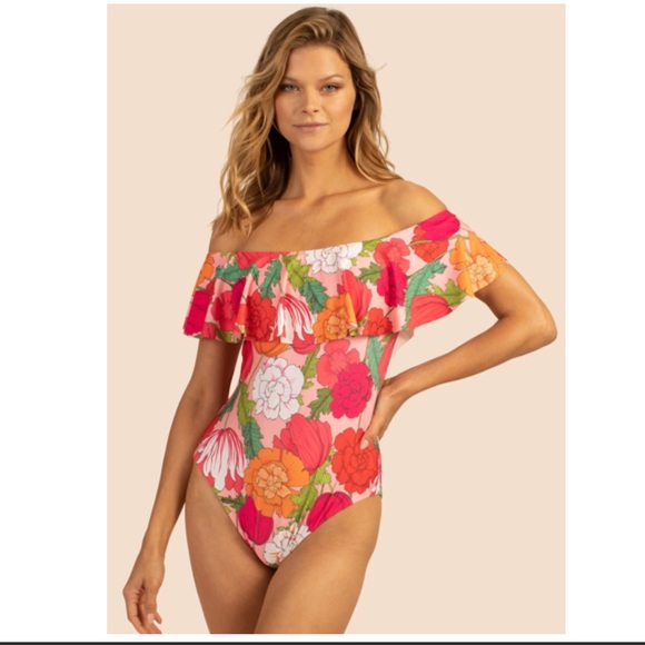 NWT TRINA TURK SUNNY BLOOM OFF THE SHOULDER BANDEAU ONE PIECE - Picture 3 of 13